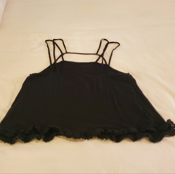 Free People Summer Straps Black Cage Strappy Tank Top Crochet Bottom Hem Small - Picture 3 of 4